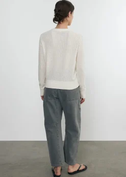 Fashion - Linen Open Knit Crewneck Sweater - Cream Sweaters & Knits