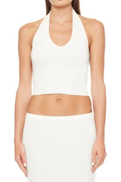 Hot - Cropped Halter Top - Cream Crop Tops