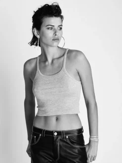 Discount - Cropped Rib Tank - Heather Grey Crop Tops