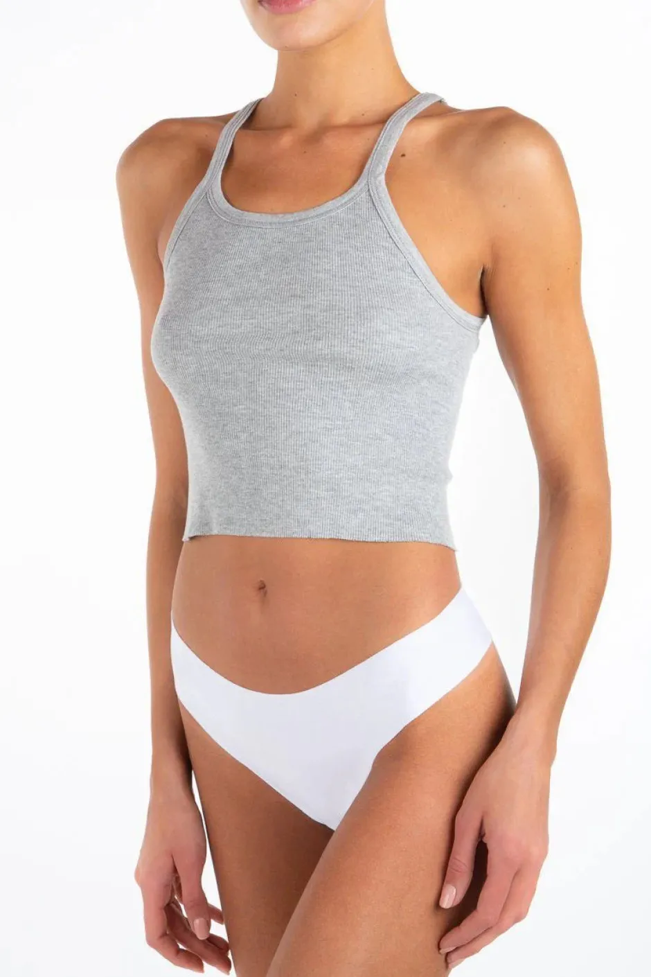 Discount - Cropped Rib Tank - Heather Grey Crop Tops