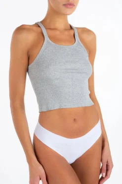 Discount - Cropped Rib Tank - Heather Grey Crop Tops