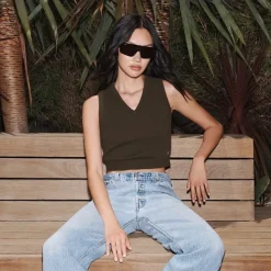 Discount - Lenny Cashmere Vest - Moss Crop Tops
