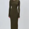 Hot - Long Sleeve Crewneck Maxi Dress - Moss Dresses | Long Dresses