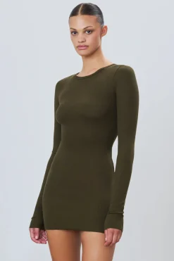 Hot - Long Sleeve Crewneck Mini Dress - Moss Dresses | Mini Dresses