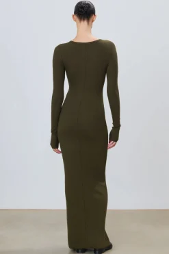 Hot - Long Sleeve Crewneck Maxi Dress - Moss Dresses | Long Dresses