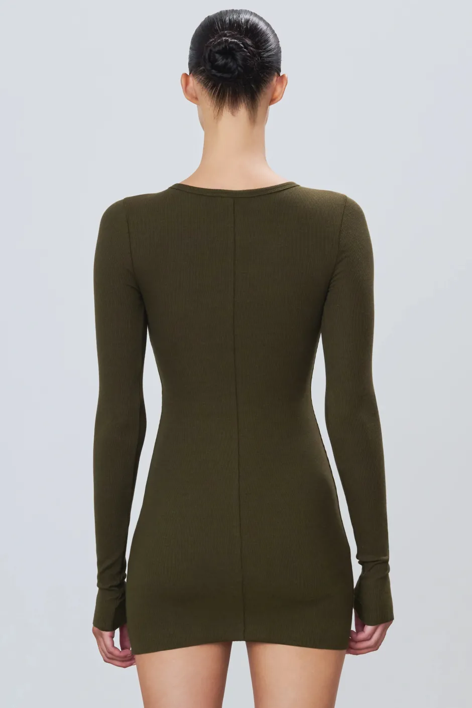 Hot - Long Sleeve Crewneck Mini Dress - Moss Dresses | Mini Dresses