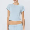 Discount - Short Sleeve Baby Tee - Dusty Blue Crop Tops
