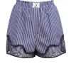 Hot - Cotton Poplin and Lace Boxer - Navy Stripe Shorts