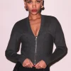 Discount - Knit Zip Bustier Cardigan - Dark Heather Grey Sweaters & Knits