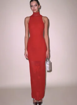 Clearance - Lace Pointelle Racer Dress - ruby red Dresses