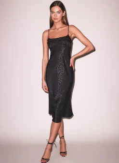 Sale - Pansy Jacquard Ruched Bust Dress - Black Midi | Midi Dresses