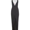 Best - Rose Spine Embroidery High Slit Maxi Dress - Black Dresses