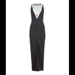 Best - Rose Spine Embroidery High Slit Maxi Dress - Black Dresses