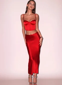 Discount - Rose Valentine Midi Skirt - Rouge Long Skirts