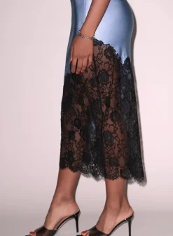Sale - Silk & Lace Scallop Midi Skirt - Cloud Long Skirts