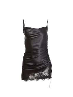 Discount - Silk Ruched Dress - Black Midi | Midi Dresses