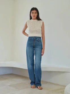 Outlet - Angled Zipper Long Barrel - Pearl District Straight | Denim