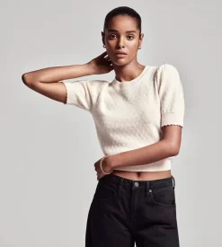 Outlet - Pointelle Puff Sleeve Sweater - Cream Puff Shoulders | Sweaters & Knits