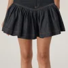 Outlet - Aurora Sheen Denim Skirt - Dark Denim Blue Mini Skirts