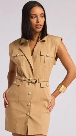 Hot - Biel Gabardine Dress - Taupe Dresses | Mini Dresses