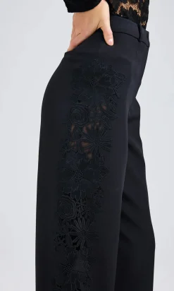 Outlet - Brenna Lace Combo Pants - Black Pants