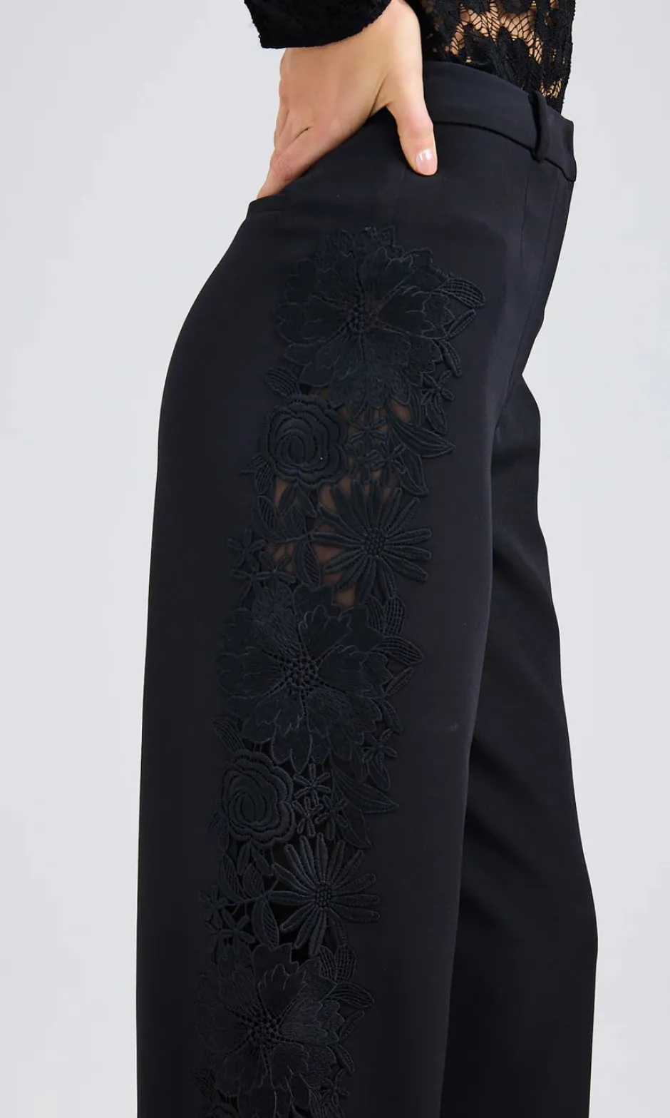 Outlet - Brenna Lace Combo Pants - Black Pants