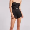Fashion - Brina Satin Strapless Romper - Black Rompers