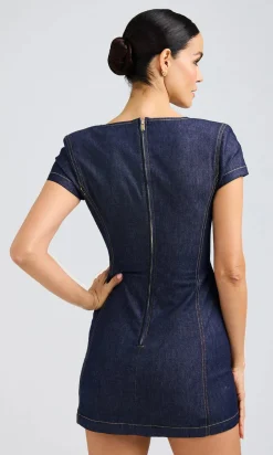 Fashion - Brunella Sheen Denim Dress - Dark Denim Blue Mini Dresses | Dresses