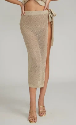 Clearance - Carlyle Mesh Wrap Skirt - Pale Gold Coverups | Long Skirts