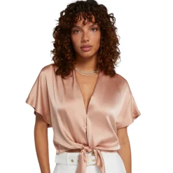 Discount - Caro Tie Front Blouse - Terracotta Blouses