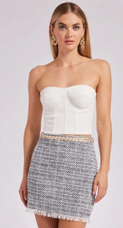 Sale - Elaia Crepe Bustier - White Crop Tops