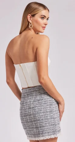 Sale - Elaia Crepe Bustier - White Crop Tops