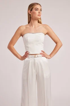 New - Ettie Crystal Crepe Bustier - White Crop Tops