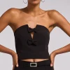 Clearance - Giselle Bow Bustier - Black Crop Tops