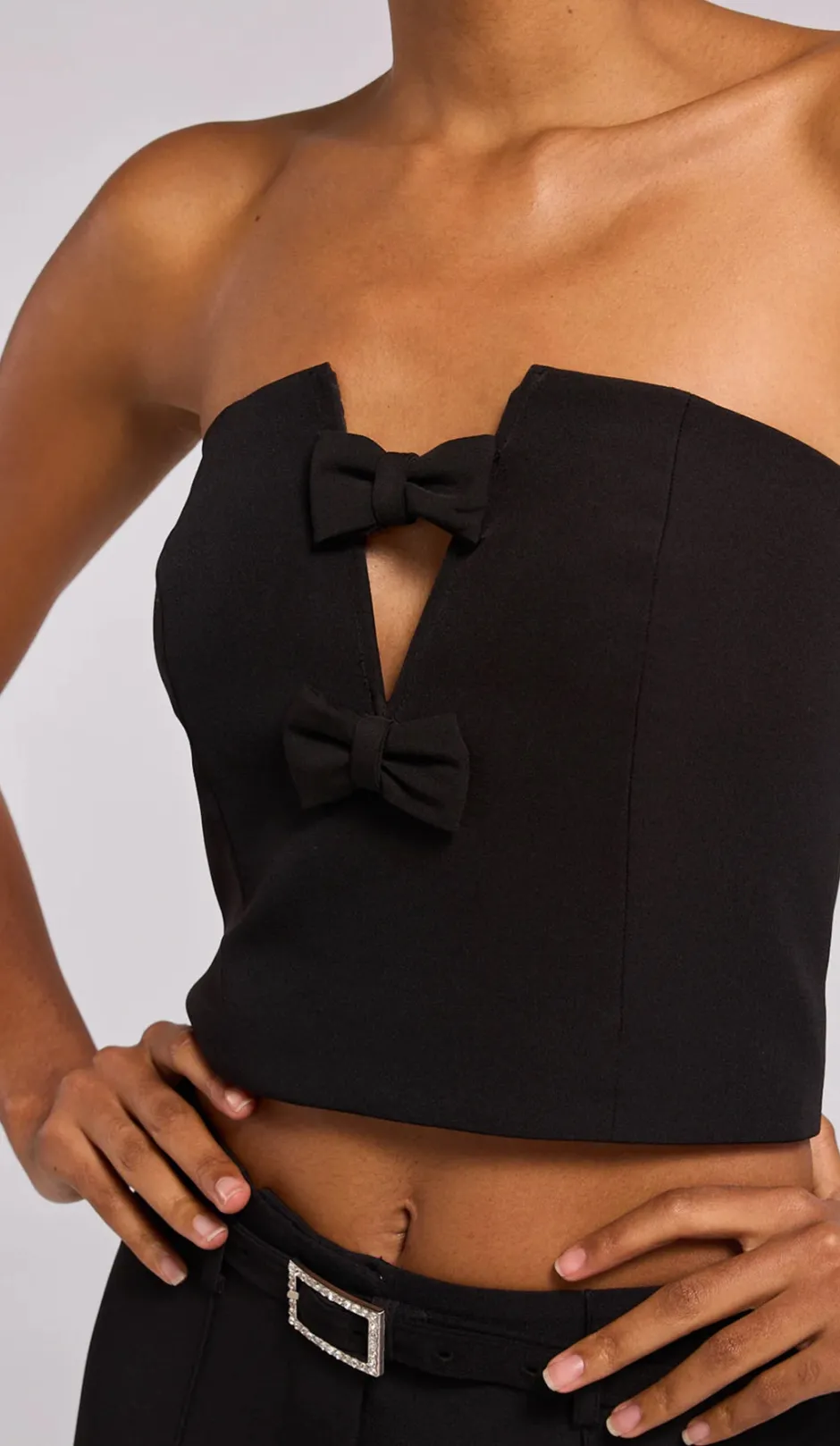 Clearance - Giselle Bow Bustier - Black Crop Tops