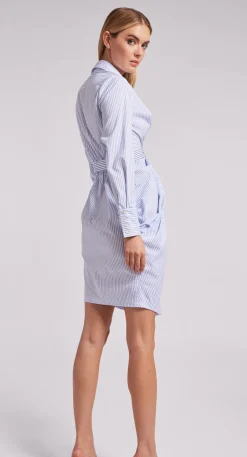 Best - Gloria Pinstripe Shirt Dress - White/Light Blue Dresses | Midi