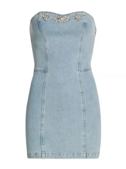 Fashion - Idara Crystal Denim Strapless Minidress - Light Blue Dresses