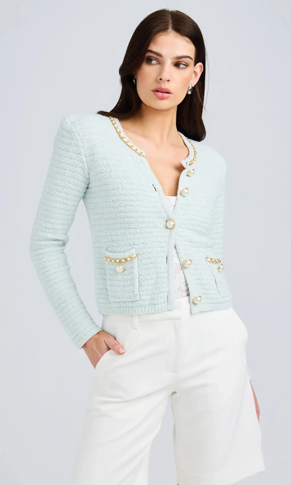 Best - Kelly Chain Cardigan - Opal Melange Sweaters & Knits