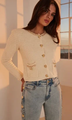 Outlet - Kelly Chain Cardigan - Cream Melange Sweaters & Knits