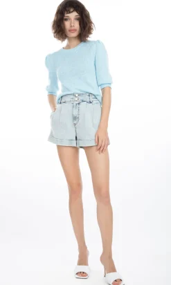 Fashion - Mona High Waist Denim Shorts - Light Blue Shorts | Shorts