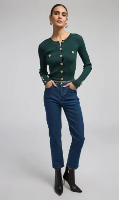 Discount - Pennie Rib Cardigan - Hunter Green Sweaters & Knits