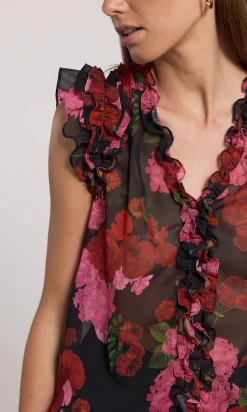 Sale - Sia Floral Blouse - Floral Fantasy Red Blouses