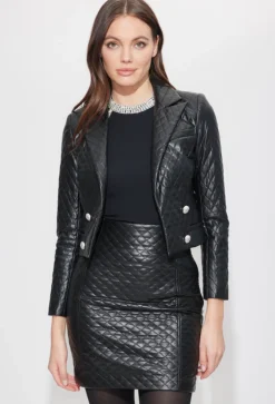 Clearance - Thompson Quilted Vegan Leather Blazer - Black Blazers