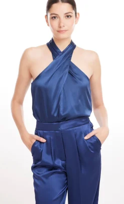 Fashion - Wisteria Halter Blouse - Navy Blouses