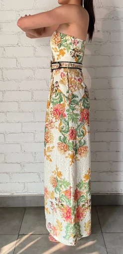 Best - Jumpsuit With Buckle Belt - Black Off White Floral Pants Jumpsuits