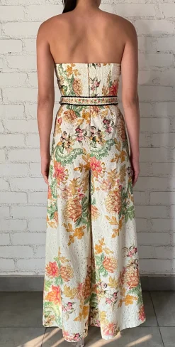 Best - Jumpsuit With Buckle Belt - Black Off White Floral Pants Jumpsuits