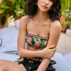 Hot - Pahi Beaded Bralette - Black Off White Floral Crop Tops
