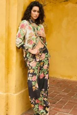 Online - Pahi Pants - Black Off White Floral Pants