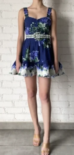 Best - Short Dress With Handcrafted Button and Belt - Green/Blue Dresses | Mini Dresses