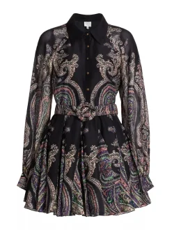 Sale - Short Dress With Buckle Belt - Black Mix Dresses | Mini Dresses